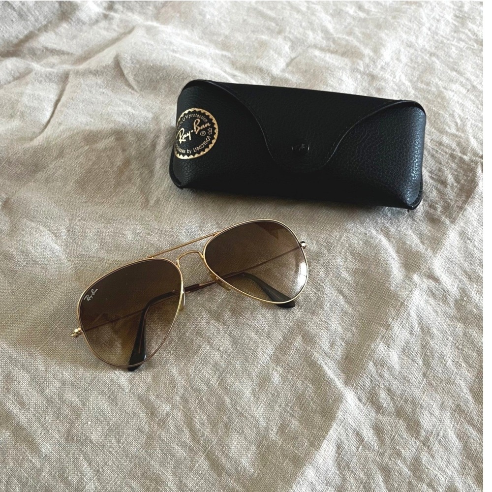 Authentic Ray-Ban Aviator Sun Glasses Brown Tint Gold Frame